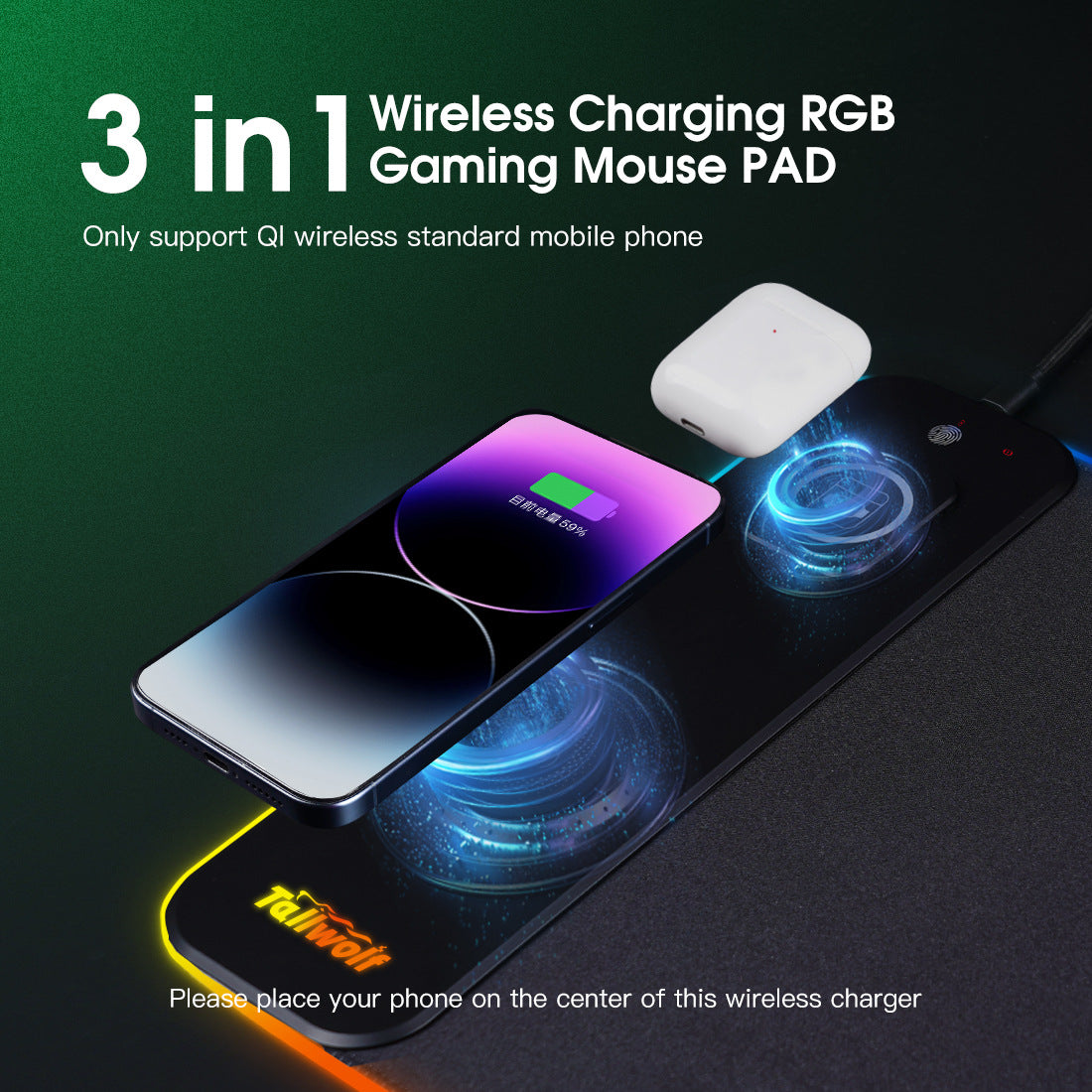 Rgb 3 in 1 Gaming Mouse Pad + phone charger