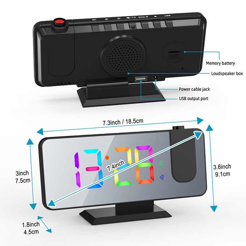 Mirrored Alarm Clock w/ projector